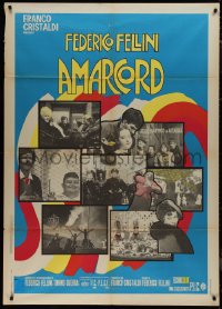 9p1684 AMARCORD Italian 1p 1973 Federico Fellini classic comedy, colorful art + photo montage!