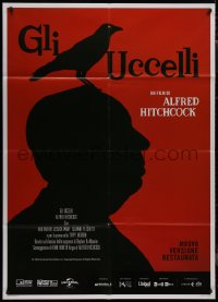 9p1712 BIRDS Italian 1p R2019 cool different art with director Alfred Hitchcock & bird silhouette!
