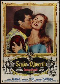 9p1720 BLACK SHIELD OF FALWORTH Italian 1p 1954 romantic close-up of Tony Curtis & Janet Leigh!
