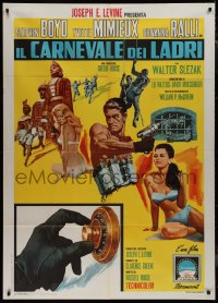 9p1753 CAPER OF THE GOLDEN BULLS Italian 1p 1967 Stephen Boyd, Yvette Mimieux, cool bank robbery art!