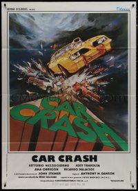9p1755 CAR CRASH Italian 1p 1985 Antonio Margheriti, cool artwork of exploding vehicles!
