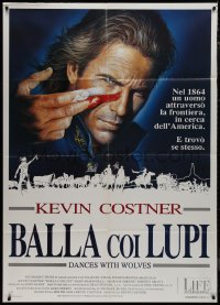 9p1788 DANCES WITH WOLVES Italian 1p 1991 different Casaro art of Kevin Costner applying war paint!