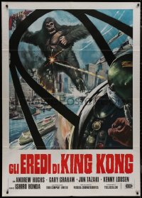 9p1799 DESTROY ALL MONSTERS Italian 1p R1977 different art of King Kong seen from airplane cockpit!