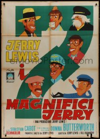 9p1823 FAMILY JEWELS Italian 1p 1965 great Timperi art of wacky Jerry Lewis in 7 different roles!