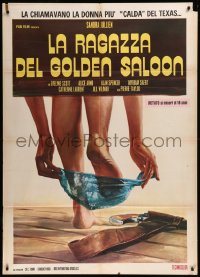 9p1852 GIRLS OF THE GOLDEN SALOON Italian 1p 1975 sexy art of woman removing her panties by gun!