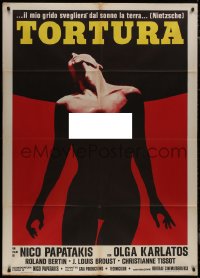 9p1854 GLORIA MUNDI Italian 1p 1977 art of tortured naked Olga Karlatos, directed by Nikos Papatakis