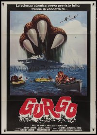 9p1857 GORGO Italian 1p R1977 best different art of the giant monster's hand attacking ship!