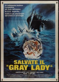 9p1859 GRAY LADY DOWN Italian 1p 1978 Charlton Heston, David Carradine, cool submarine artwork!