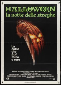 9p1865 HALLOWEEN Italian 1p 1979 John Carpenter classic, great Bob Gleason jack-o-lantern art!