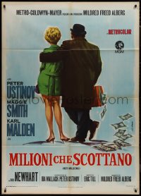 9p1884 HOT MILLIONS Italian 1p 1969 different Di Stefano art of Peter Ustinov & Maggie Smith, rare!