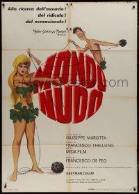9p1982 MONDO NUDO Italian 1p 1963 great completely different art of naked people wearing leaves!