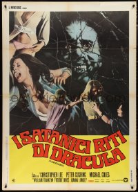 9p2045 SATANIC RITES OF DRACULA Italian 1p 1974 vampire Chrisopher Lee, different sexy image!