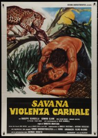 9p2047 SAVANA VIOLENZA CARNALE Italian 1p 1979 different art of leopard over man overpowering woman!