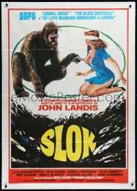 9p2049 SCHLOCK Italian 1p 1982 John Landis horror comedy, Ferrari art of ape man & sexy girl!