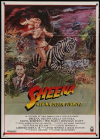 9p2067 SHEENA Italian 1p 1984 art of sexy Tanya Roberts with bow & arrows riding zebra in Africa!