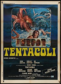 9p2095 TENTACLES Italian 1p 1977 Tentacoli, great art of huge octopus attacking sexy girl!