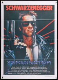 9p2096 TERMINATOR Italian 1p 1985 close up of classic cyborg Arnold Schwarzenegger with gun!