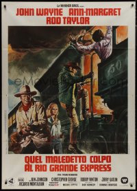 9p2107 TRAIN ROBBERS Italian 1p 1973 different art of John Wayne & Ann-Margret + train by Casaro!