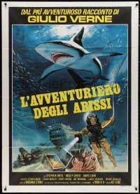 9p2110 TREASURE OF JAMAICA REEF Italian 1p 1979 cool art of scuba diver & shark underwater!