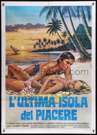 9p2111 TRIANGLE OF VENUS Italian 1p 1981 Napoli art of sexy topless blonde & lover on beach, rare!