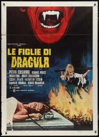9p2114 TWINS OF EVIL Italian 1p 1972 different Enzo Nistri art of tortured girls & vampire fangs!