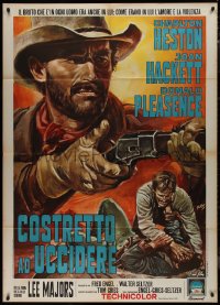9p2138 WILL PENNY Italian 1p 1968 different close up art of cowboy Charlton Heston by de Berardinis!