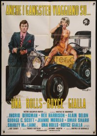 9p2143 YELLOW ROLLS-ROYCE Italian 1p R1960s Ciriello art of Alain Delon & Shirley MacLaine on car!