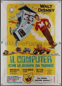 9p1489 COMPUTER WORE TENNIS SHOES Italian 2p 1971 Disney, art of young Kurt Russell & wacky machine!