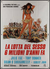 9p1493 CREATURES THE WORLD FORGOT Italian 2p 1971 great different art of sexy prehistoric Julie Ege!