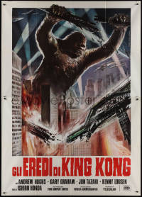9p1501 DESTROY ALL MONSTERS Italian 2p R1977 different Ferrari art of King Kong destroying city!