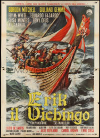 9p1510 ERIK THE VIKING Italian 2p 1965 cool artwork of vikings on longship by Averardo Ciriello!