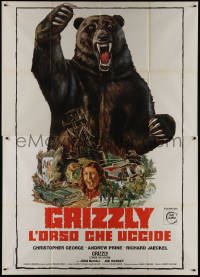 9p1528 GRIZZLY Italian 2p 1976 great montage art of grizzly bear attacking campers!