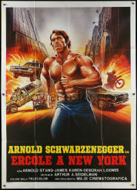 9p1534 HERCULES IN NEW YORK Italian 2p 1986 Crovato art of barechested Schwarzenegger in 1st movie!