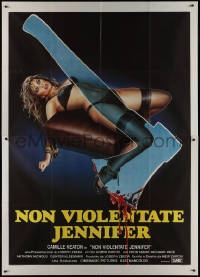 9p1540 I SPIT ON YOUR GRAVE Italian 2p 1984 Sciotti art of tortured woman & hatchet, ultra rare!