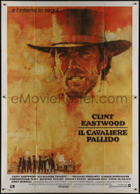 9p1596 PALE RIDER Italian 2p 1985 great artwork of cowboy Clint Eastwood by C. Michael Dudash!