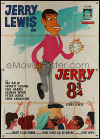 9p1599 PATSY Italian 2p 1964 art of smoking Jerry Lewis holding clock by Timperi, Jerry 8 3/4!