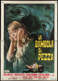 9p1601 PICTURE MOMMY DEAD Italian 2p 1970 different Gasparri art of scared child & looming eyes!
