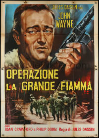 9p1613 REUNION IN FRANCE Italian 2p R1964 different Piovano art of John Wayne with gun, Jules Dassin