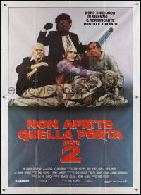 9p1645 TEXAS CHAINSAW MASSACRE PART 2 Italian 2p 1987 Tobe Hooper horror sequel, cool split image!