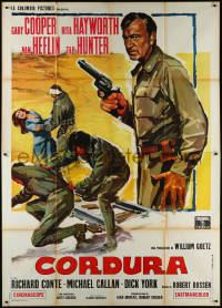 9p1646 THEY CAME TO CORDURA Italian 2p R1960s different art of Gary Cooper with gun & Rita Hayworth!