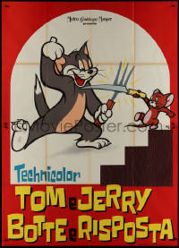 9p1651 TOM E JERRY BOTTE E RISPOSTA Italian 2p 1961 Nano cartoon art of cat & mouse battling with fork & knife!