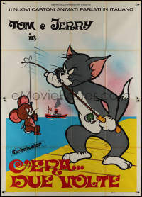 9p1652 TOM E JERRY IN C'ERA DUE VOLTE Italian 2p 1968 cartoon art of Tom w/ Jerry on fishing pole!