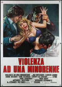 9p1655 TRACKDOWN Italian 2p 1976 different Ciriello art of three men attacking half-naked woman!