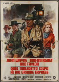 9p1656 TRAIN ROBBERS Italian 2p 1973 different Casaro art of cowboy John Wayne, Ann-Margret & Taylor!