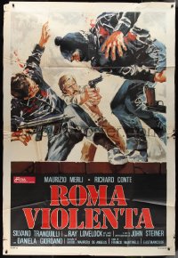9p1662 VIOLENT CITY Italian 2p 1975 Marino Girolami's Roma violenta, art of cop shooting criminals!