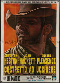 9p1669 WILL PENNY Italian 2p 1968 close up art of cowboy Charlton Heston by Mario de Berardinis!