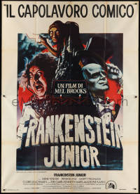 9p1671 YOUNG FRANKENSTEIN Italian 2p 1975 Mel Brooks, art of Gene Wilder, Frankenstein Junior!