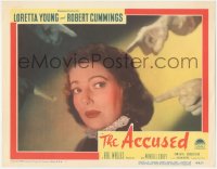 9p1005 ACCUSED LC #6 1949 great super close up of accusing fingers pointing at Loretta Young!