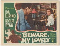 9p1035 BEWARE MY LOVELY LC #7 1952 flm noir, Ida Lupino trapped by creepy Robert Ryan!