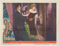 9p1050 BORDERLINE LC #4 1950 Claire Trevor helps drunk Don Diamond stay upright as she unlocks door!
